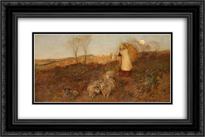 Evening, Matlock 24x16 Black Ornate Wood Framed Art Print Poster with Double Matting by Mason, George Hemming