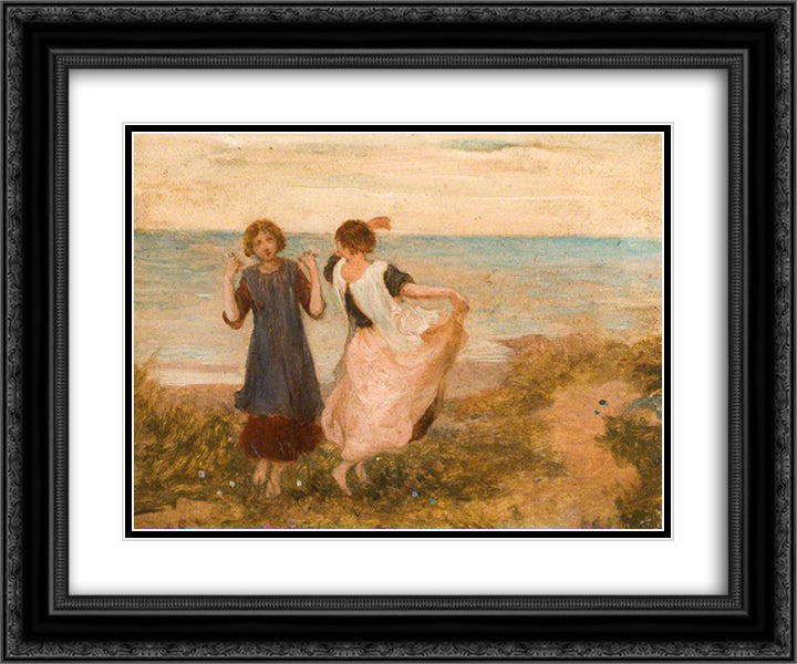 Girls Dancing, a Pastoral Symphony 24x20 Black Ornate Wood Framed Art Print Poster with Double Matting by Mason, George Hemming