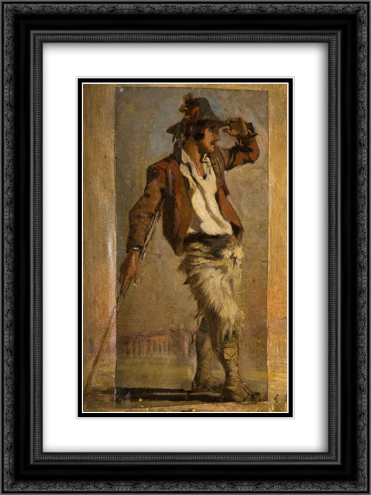 Goatherd of the Campagna 18x24 Black Ornate Wood Framed Art Print Poster with Double Matting by Mason, George Hemming