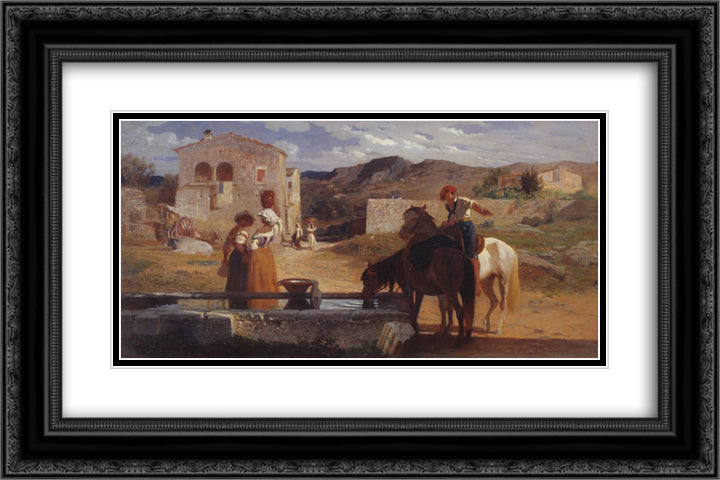 Italian Landscape 24x16 Black Ornate Wood Framed Art Print Poster with Double Matting by Mason, George Hemming