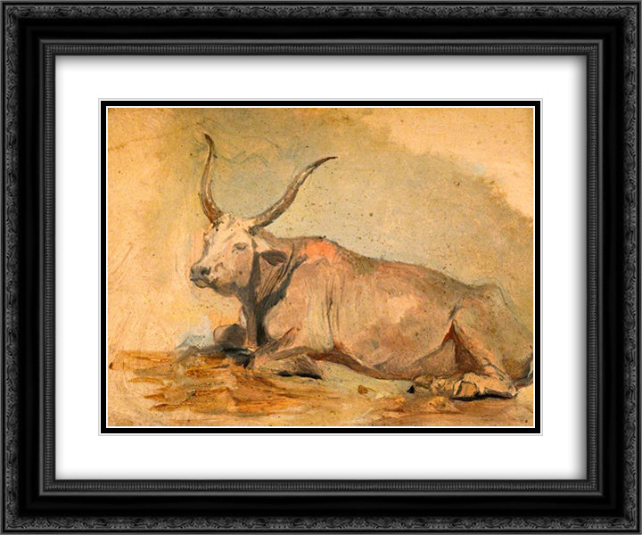 Roman Ox (Lying down) 24x20 Black Ornate Wood Framed Art Print Poster with Double Matting by Mason, George Hemming