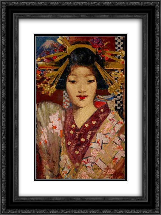 Geisha Girl 18x24 Black Ornate Wood Framed Art Print Poster with Double Matting by Henry, George