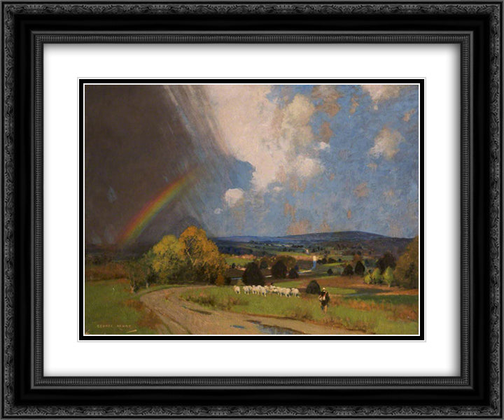 Landscape with Rainbow 24x20 Black Ornate Wood Framed Art Print Poster with Double Matting by Henry, George