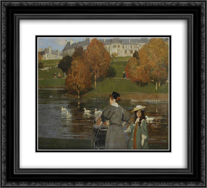 Nursemaid in Kelvingrove Park 22x20 Black Ornate Wood Framed Art Print Poster with Double Matting by Henry, George