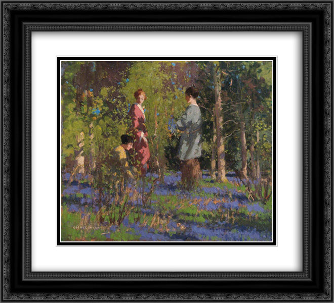 Picking Bluebells 22x20 Black Ornate Wood Framed Art Print Poster with Double Matting by Henry, George