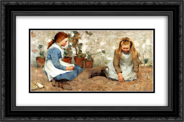 Playmates 24x16 Black Ornate Wood Framed Art Print Poster with Double Matting by Henry, George