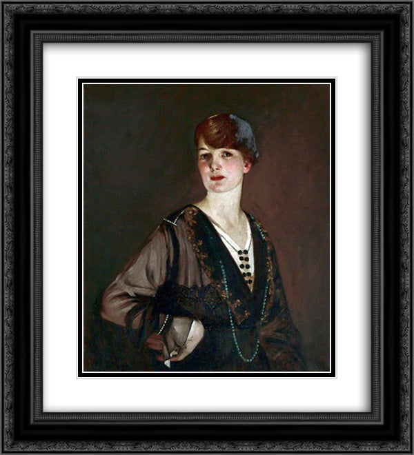 Portrait of a Lady in Black 20x22 Black Ornate Wood Framed Art Print Poster with Double Matting by Henry, George