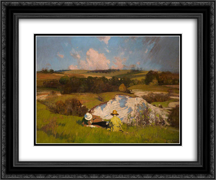 The Chalk Pit 24x20 Black Ornate Wood Framed Art Print Poster with Double Matting by Henry, George