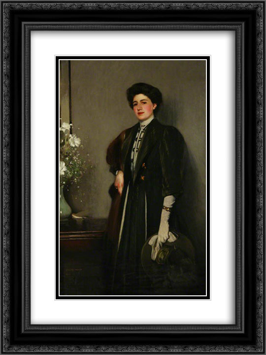 The Green Hat 18x24 Black Ornate Wood Framed Art Print Poster with Double Matting by Henry, George