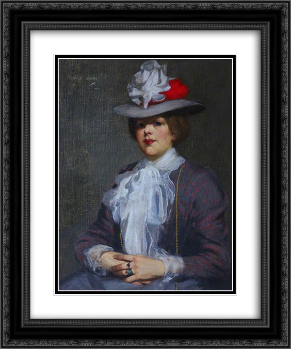 The Grey Hat 1902 20x24 Black Ornate Wood Framed Art Print Poster with Double Matting by Henry, George
