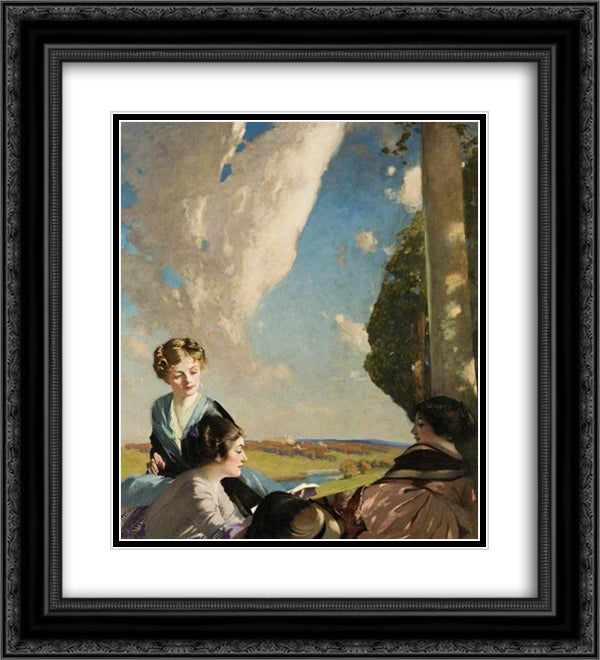The Reading 20x22 Black Ornate Wood Framed Art Print Poster with Double Matting by Henry, George