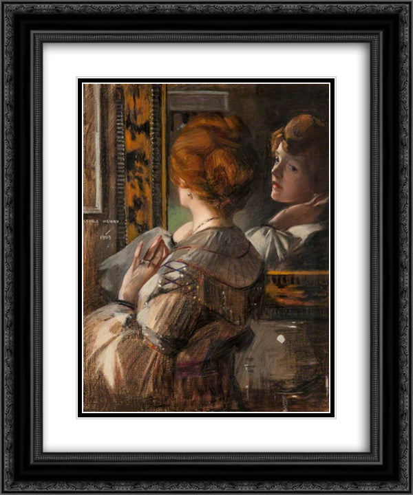 The Tortoiseshell Mirror 20x24 Black Ornate Wood Framed Art Print Poster with Double Matting by Henry, George