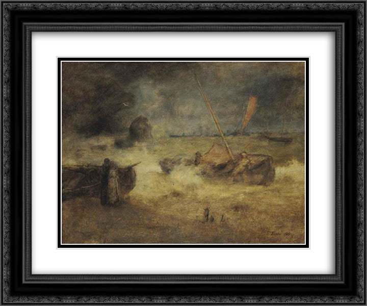 Coast of Cornwall 24x20 Black Ornate Wood Framed Art Print Poster with Double Matting by Inness, George