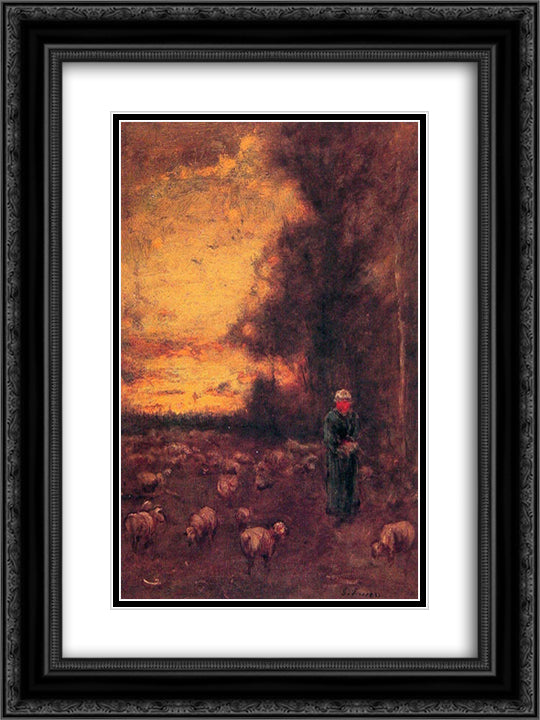 End of Day 18x24 Black Ornate Wood Framed Art Print Poster with Double Matting by Inness, George