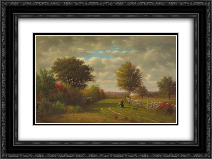 Going To Market 24x18 Black Ornate Wood Framed Art Print Poster with Double Matting by Inness, George
