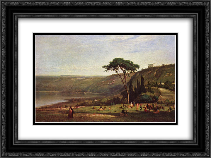 Lake Albano 24x18 Black Ornate Wood Framed Art Print Poster with Double Matting by Inness, George