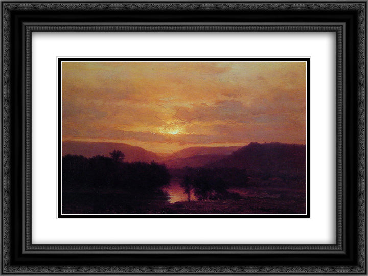 Sunset 24x18 Black Ornate Wood Framed Art Print Poster with Double Matting by Inness, George
