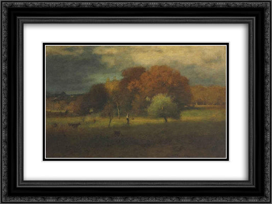 Tenafly, Autumn 24x18 Black Ornate Wood Framed Art Print Poster with Double Matting by Inness, George