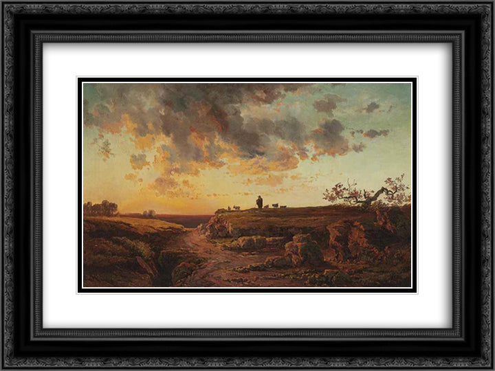 The Goat Herder 24x18 Black Ornate Wood Framed Art Print Poster with Double Matting by Inness, George