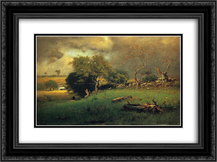 The Storm 24x18 Black Ornate Wood Framed Art Print Poster with Double Matting by Inness, George