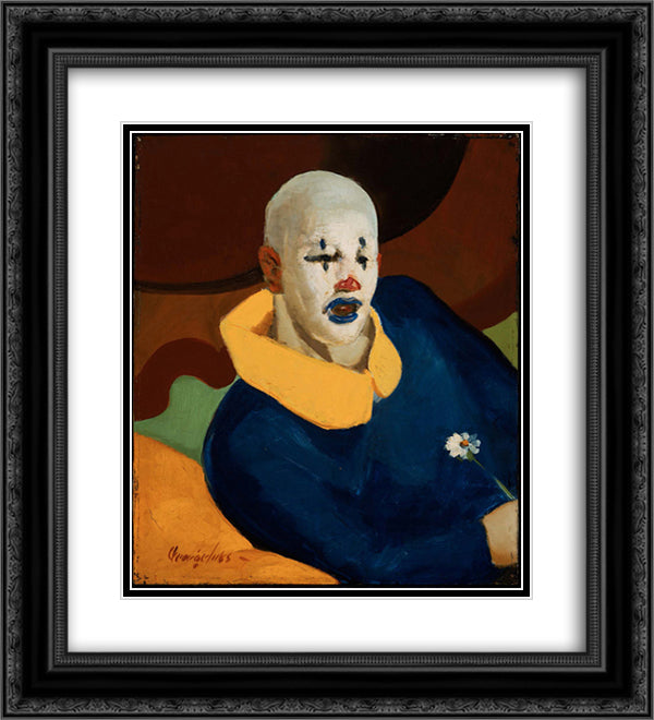 A Clown 20x22 Black Ornate Wood Framed Art Print Poster with Double Matting by Luks, George