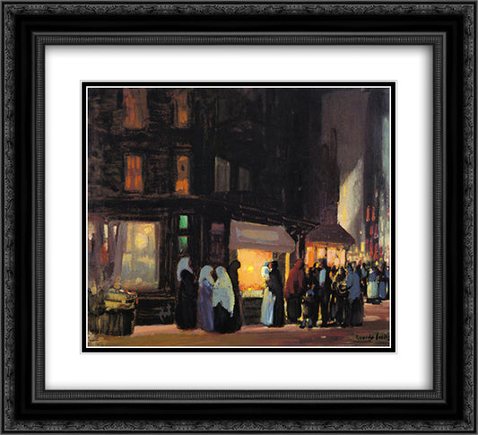 Bleeker and Carmine Streets 22x20 Black Ornate Wood Framed Art Print Poster with Double Matting by Luks, George