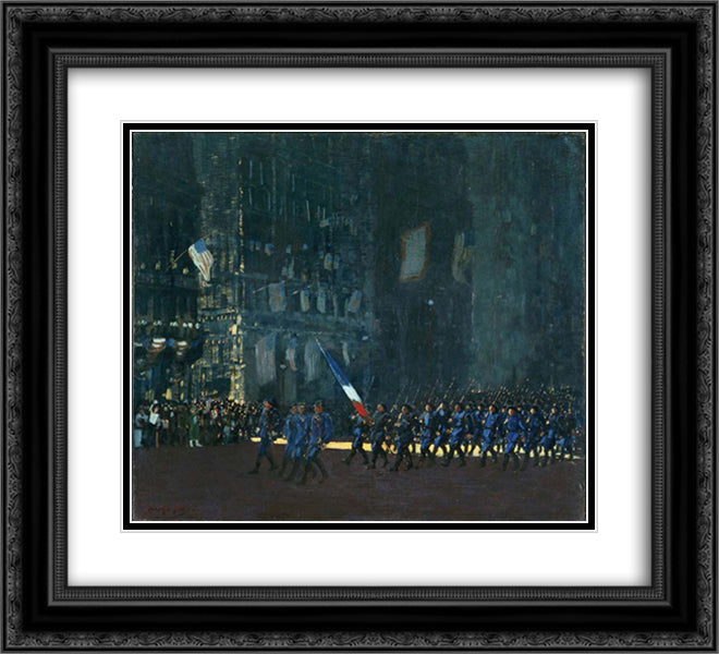 Blue Devils on Fifth Avenue 22x20 Black Ornate Wood Framed Art Print Poster with Double Matting by Luks, George