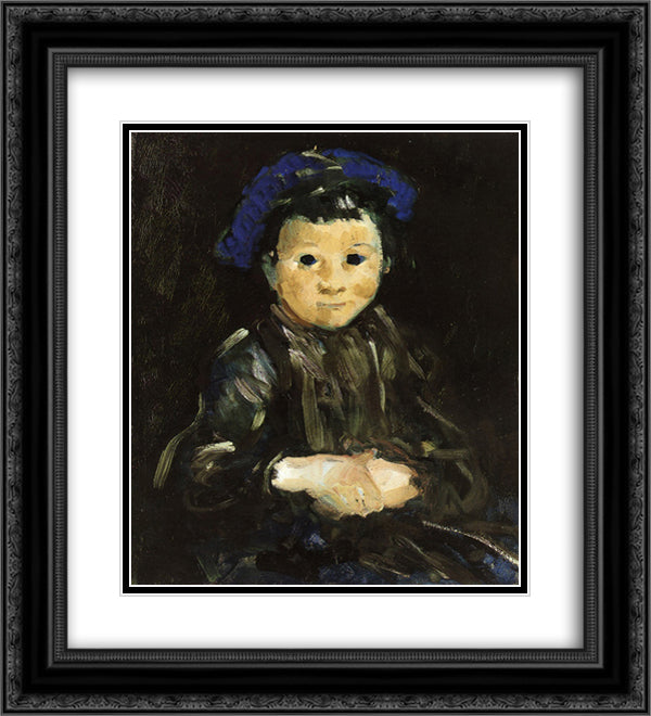 Boy with Blue Cap 20x22 Black Ornate Wood Framed Art Print Poster with Double Matting by Luks, George