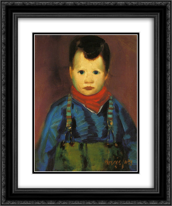 Boy with Suspenders 20x24 Black Ornate Wood Framed Art Print Poster with Double Matting by Luks, George