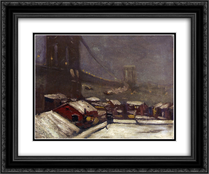 Brooklyn Bridge 24x20 Black Ornate Wood Framed Art Print Poster with Double Matting by Luks, George