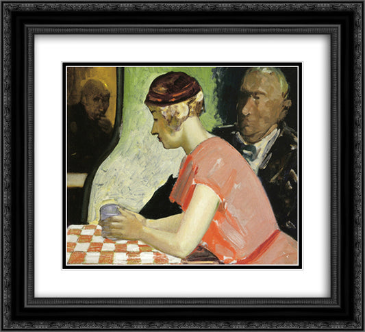 Cafe Scene (A Study of a Young Woman) 22x20 Black Ornate Wood Framed Art Print Poster with Double Matting by Luks, George