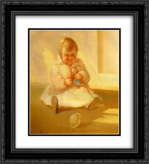 Child with a Toy 20x22 Black Ornate Wood Framed Art Print Poster with Double Matting by Luks, George