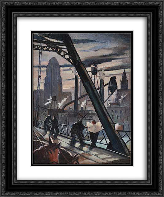 City Scene 20x24 Black Ornate Wood Framed Art Print Poster with Double Matting by Luks, George