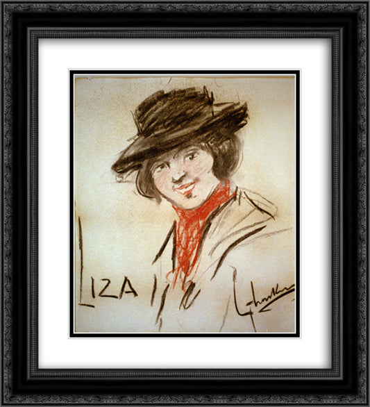 Drawing of Eliza Doolittle, a character from George Bernard Shaw's play Pygmalion 20x22 Black Ornate Wood Framed Art Print Poster with Double Matting by Luks, George