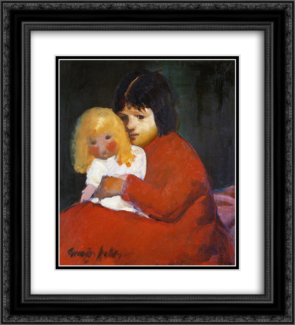 Girl with Doll 20x22 Black Ornate Wood Framed Art Print Poster with Double Matting by Luks, George