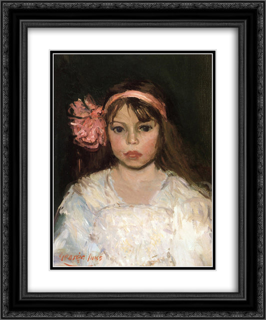 Girl with Pink Ribbon 20x24 Black Ornate Wood Framed Art Print Poster with Double Matting by Luks, George