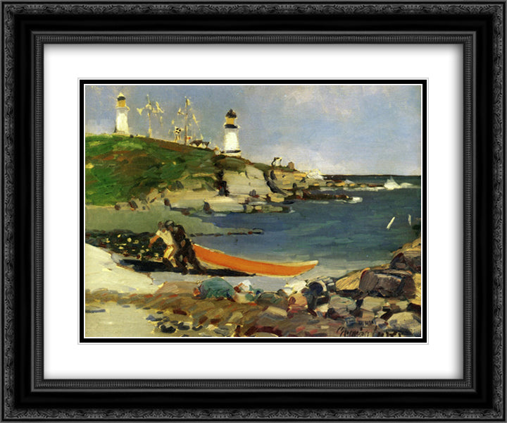 Hannaford's Cove 24x20 Black Ornate Wood Framed Art Print Poster with Double Matting by Luks, George