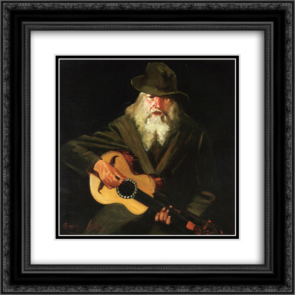 Hobo Musician 20x20 Black Ornate Wood Framed Art Print Poster with Double Matting by Luks, George