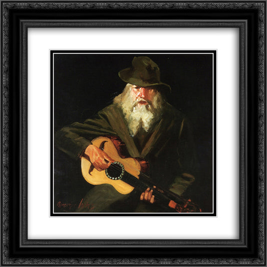 Hobo Musician 20x20 Black Ornate Wood Framed Art Print Poster with Double Matting by Luks, George