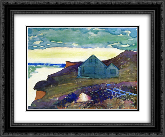 House on the Point 24x20 Black Ornate Wood Framed Art Print Poster with Double Matting by Luks, George