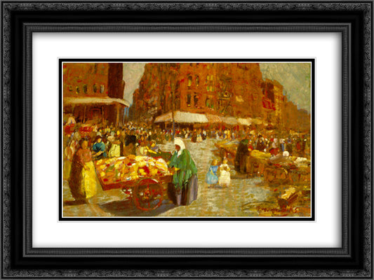 Houston Street 24x18 Black Ornate Wood Framed Art Print Poster with Double Matting by Luks, George