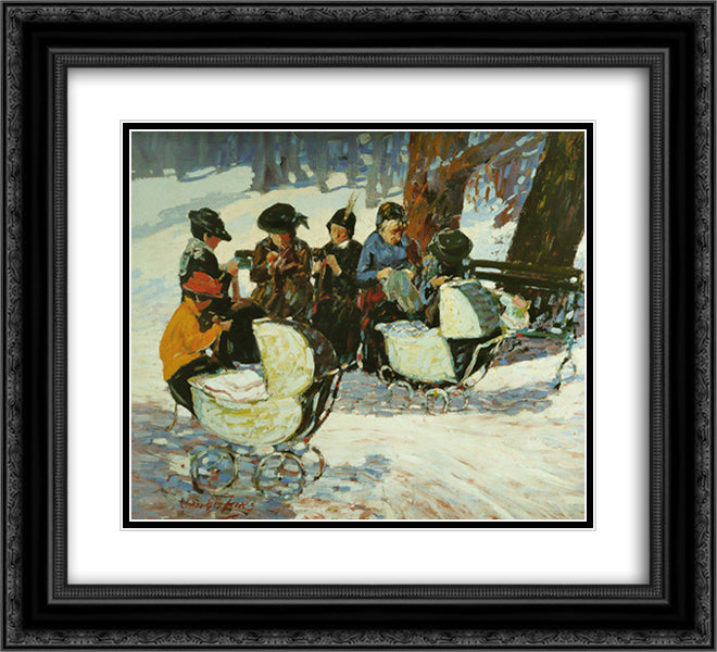 Knitting for the Soldiers, High Bridge Park 22x20 Black Ornate Wood Framed Art Print Poster with Double Matting by Luks, George