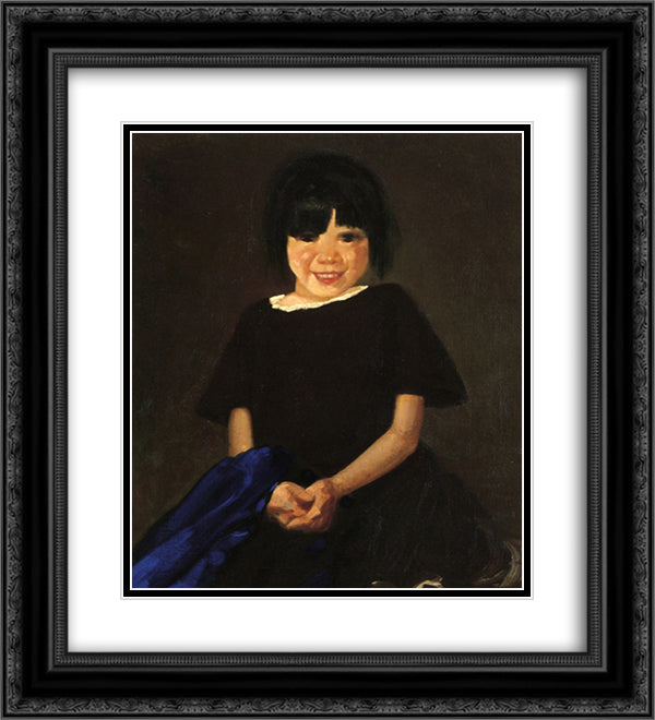 Portrait of a Girl in Black 20x22 Black Ornate Wood Framed Art Print Poster with Double Matting by Luks, George