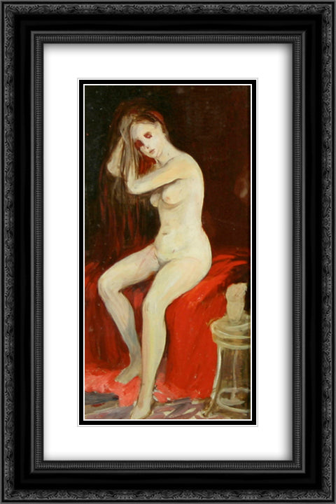 Seated Nude 16x24 Black Ornate Wood Framed Art Print Poster with Double Matting by Luks, George