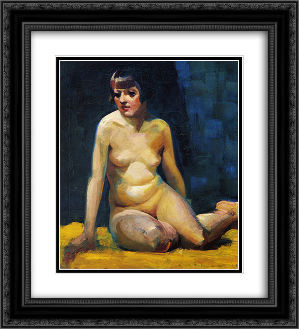 Seated Nude with Bobbed Hair 20x22 Black Ornate Wood Framed Art Print Poster with Double Matting by Luks, George