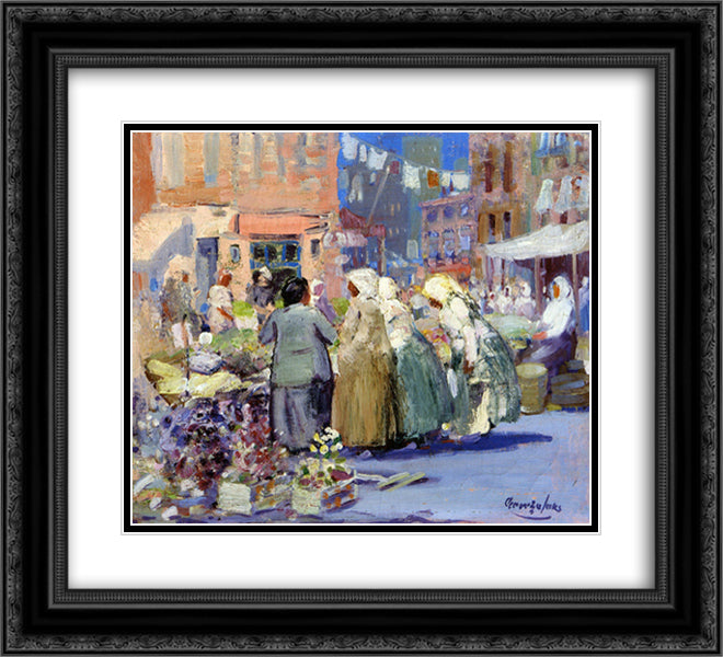 Spring Morning, Houston and Division Streets, New York 22x20 Black Ornate Wood Framed Art Print Poster with Double Matting by Luks, George