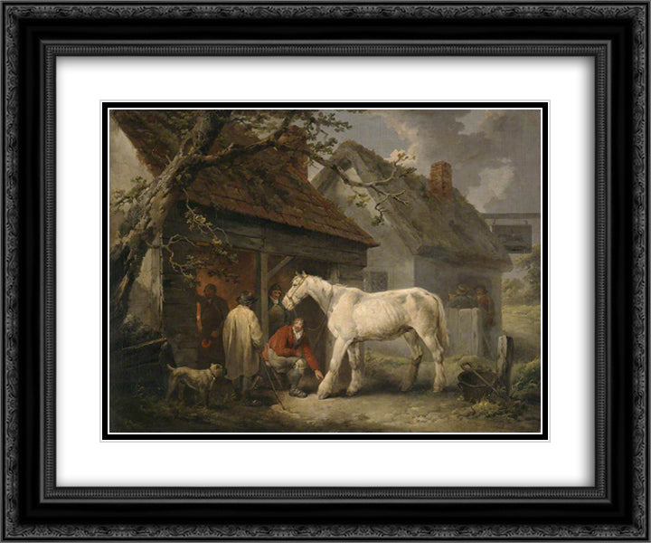 A Farrier's Shop 24x20 Black Ornate Wood Framed Art Print Poster with Double Matting by Morland, George