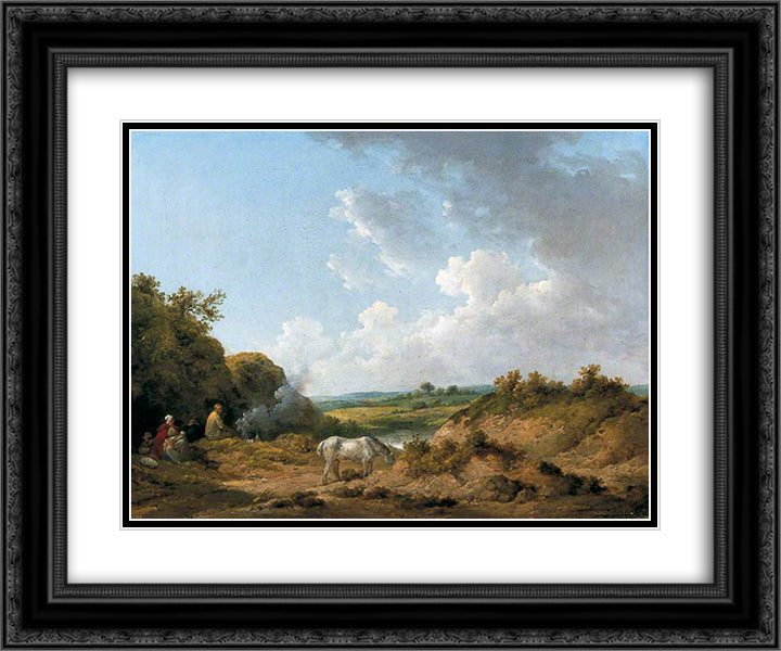 A Gypsy Encampment 24x20 Black Ornate Wood Framed Art Print Poster with Double Matting by Morland, George