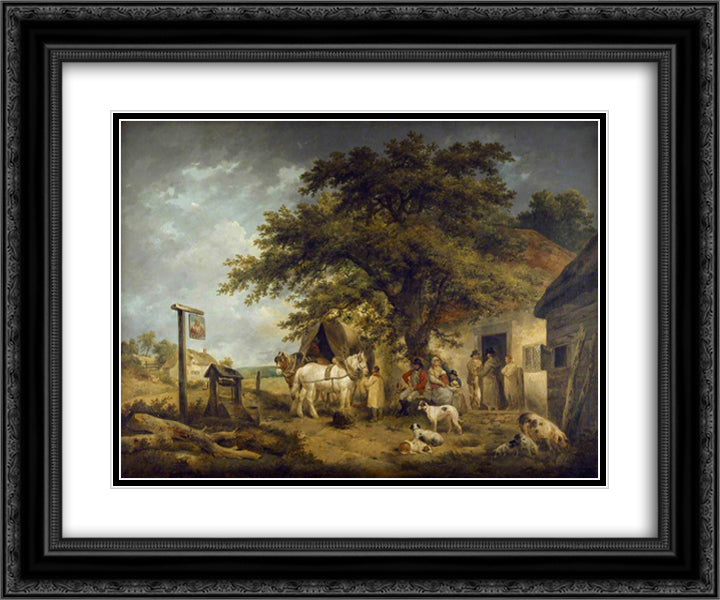 A Halt of a Soldier and His Family 24x20 Black Ornate Wood Framed Art Print Poster with Double Matting by Morland, George