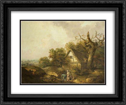 A Rustic Cottage 24x20 Black Ornate Wood Framed Art Print Poster with Double Matting by Morland, George